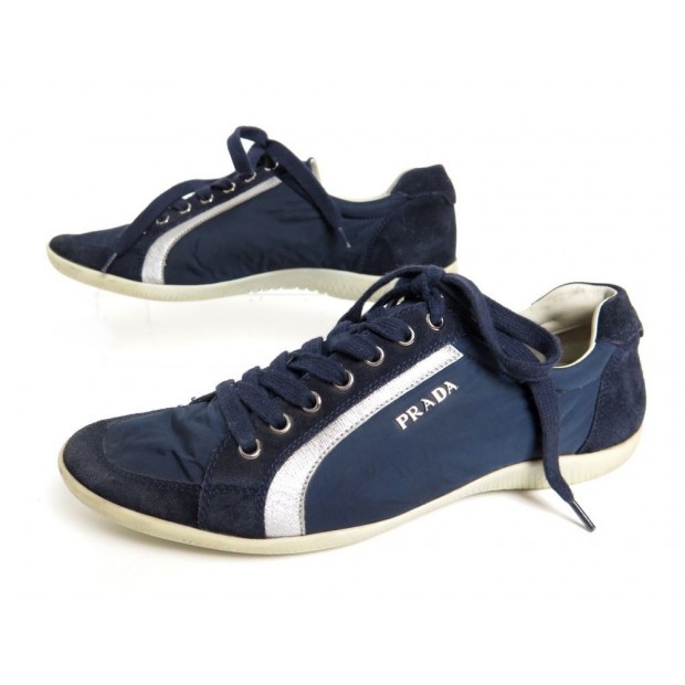 CHAUSSURES PRADA 37 BASKETS 3E4890 EN DAIM BLEU BLUE DEER SNEAKERS SHOES 495€