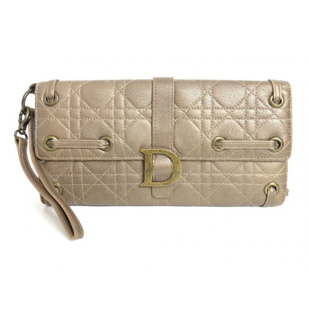 SAC A MAIN CHRISTIAN DIOR LADY CANNAGE POCHETTE EN CUIR BEIGE POUCH BAG 1250€