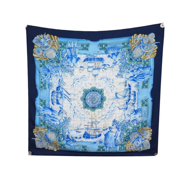 FOULARD HERMES AZULEJOS EN SOIE BLEUE BASCHET CARRE 90 CM BLUE SILK SCARF 410€