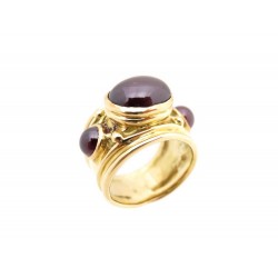 NEUF BAGUE BANDEAU T 54 EN OR JAUNE 18K & 3 PIERRES ROUGES 13GR GOLD RING