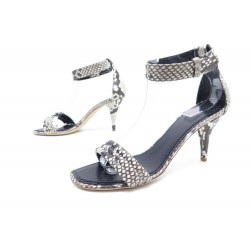 NEUF CHAUSSURES CELINE 38 SANDALES A TALONS EN CUIR PYTHON GRIS + SAC SHOES 570€