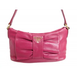 SAC A MAIN PRADA POCHETTE NOEUD EN CUIR MAGENTA LEATHER POUCH BAG PURSE 800€