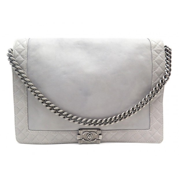 SAC A MAIN CHANEL BOY MAXI JUMBO EN CUIR GRIS BANDOULIERE LEATHER HAND BAG 6700€