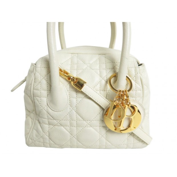 SAC A MAIN CHRISTIAN DIOR LADY BOWLING BANDOULIERE CUIR ECRU BAG PURSE 2300€