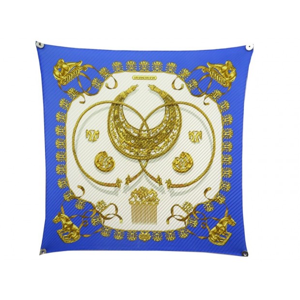 FOULARD HERMES LES CAVALIERS D'OR RYBALTCHENKO CARRE 90 PLISSE SOIE SCARF 410€