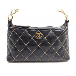 SAC A MAIN CHANEL HOBO xx CM BESACE EN CUIR NOIR MATELASSE HAND BAG PURSE 