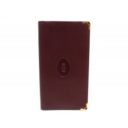 NEUF PORTEFEUILLE MUST DE CARTIER PORTE CARTES EN CUIR BORDEAUX BILLFOLD 310€