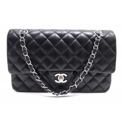 SAC A MAIN CHANEL TIMELESS 2.55 26 CM CUIR NOIR & PALLADIE HAND BAG PURSE 4480€