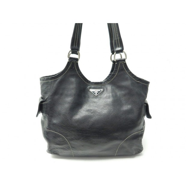 SAC A MAIN PRADA CABAS EN CUIR NOIR 28CM BLACK LEATHER HAND BAG PURSE 2600€