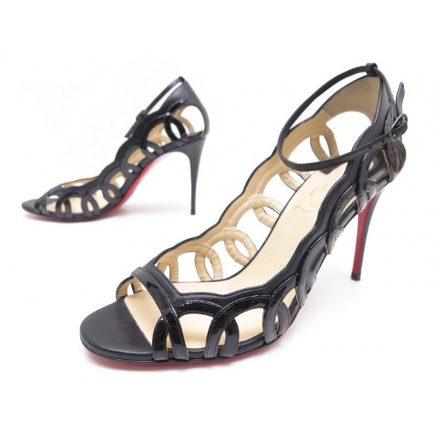 NEUF CHAUSSURES CHRISTIAN LOUBOUTIN HOULA HOT 38 ESCARPINS CUIR VERNI NOIR 595€