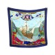 FOULARD HERMES CHRISTOPHE COLOMB DECOUVRE L'AMERIQUE SOIE BROCHEE BLEUE 410€