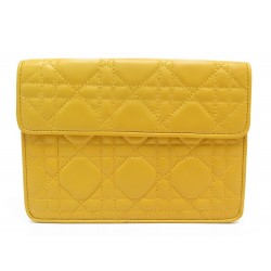 NEUF SAC A MAIN CHRISTIAN DIOR POCHETTE LADY EN CUIR CANNAGE JAUNE NEW POUCH BAG