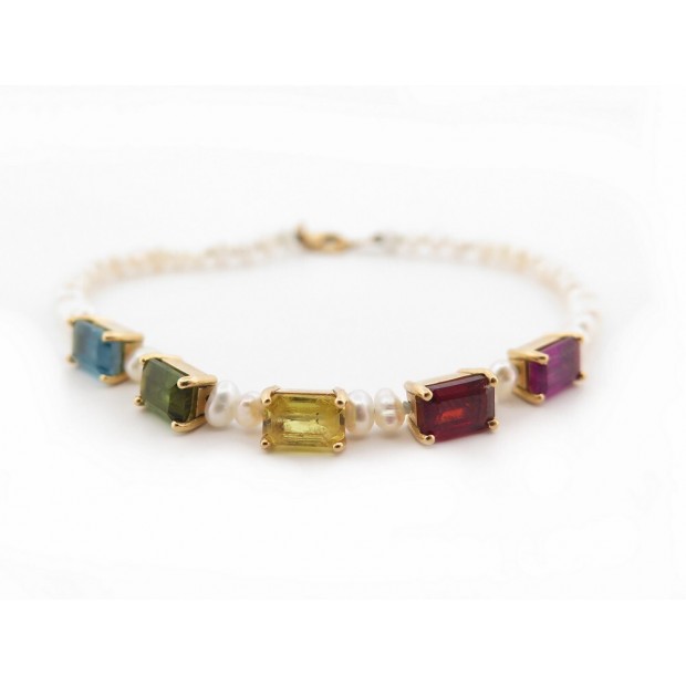 NEUF BRACELET I MA GI N PERLES ET PIERRES SEMI PRECIEUSES OR JAUNE JEWEL 1095€