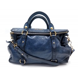 SAC A MAIN MIU MIU BOW 39CM EN CUIR BLEU BANDOULIERE BLUE LEATHER HAND BAG 1475€