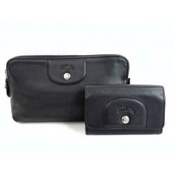 NEUF TROUSSE + PORTE MONNAIE LONGCHAMP CUIR NOIR 170 