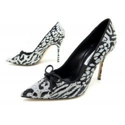 NEUF CHAUSSURES MANOLO BLAHNIK 40 41 ESCARPINS EN SEQUINS NOIR BLANC SHOES 740€