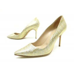 NEUF CHAUSSURES MANOLO BLAHNIK 40 ESCARPINS EN TISSU DORE GOLD CANVAS SHOES 715€