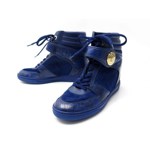 NEUF BASKETS LOUIS VUITTON POSTMARK 38.5 POULAIN & PYTHON WEDGE SNEAKERS 1190€