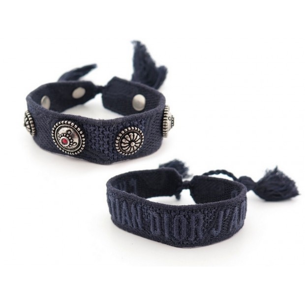 NEUF LOT 2 BRACELETS CHRISTIAN DIOR J'ADIOR B1071 16 A 22CM TEXTILE & METAL 350€