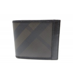 NEUF PORTEFEUILLE BURBERRY EN TOILE TARTAN CHECK NOIR & CUIR BLACK BILLFOLD 295€