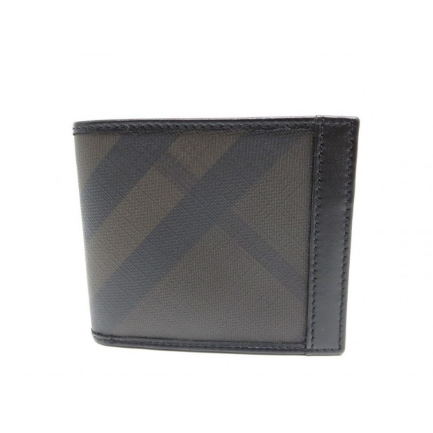 NEUF PORTEFEUILLE BURBERRY EN TOILE TARTAN CHECK NOIR & CUIR BLACK BILLFOLD 295€