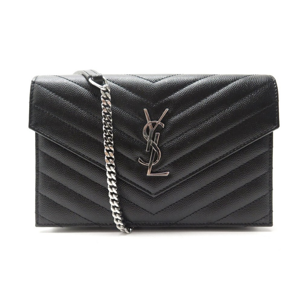 YSL black monogramme envelope chain wallet bag