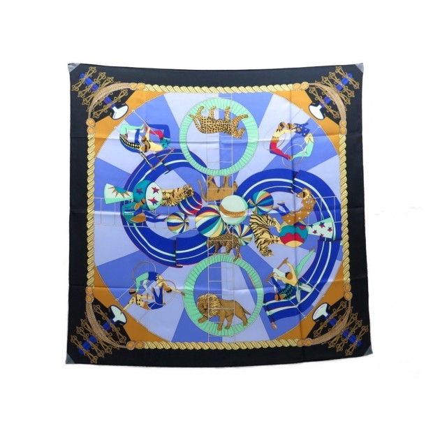 NEUF FOULARD HERMES CIRCUS ANNIE FAIVRE CARRE EN SOIE NOIR BLACK SILK SCARF 350€