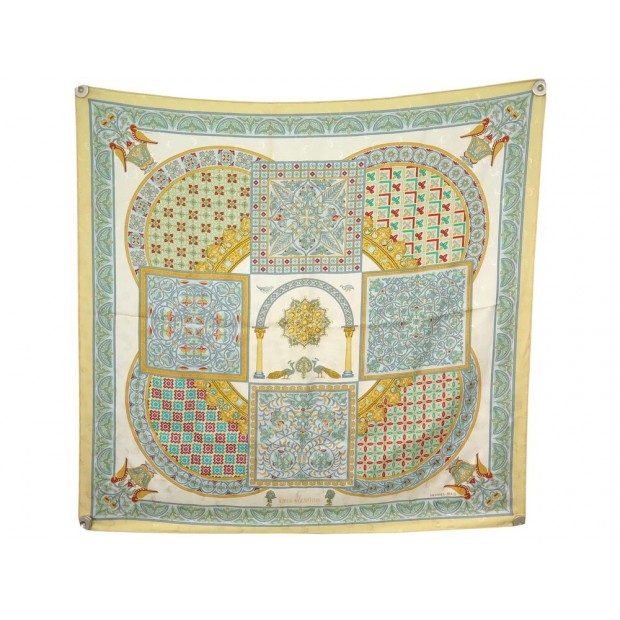 RARE FOULARD HERMES CIELS BYZANTINS JULIA ABADIE SOIE BEIGE CARRE 90 SCARF 460€