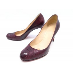 CHAUSSURES CHRISTIAN LOUBOUTIN ESCARPINS 38 CUIR D'AUTRUCHE BORDEAUX SHOES 1490€