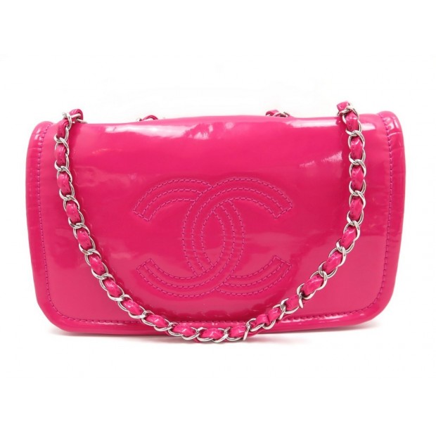 NEUF SAC A MAIN CHANEL CUIR VERNI ROSE 