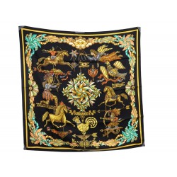 NEUF FOULARD HERMES LES GIROUETTES JOACHIM METZ CARRE EN SOIE NOIR SCARF 350€