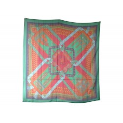 NEUF FOULARD HERMES BRINS D'OR CARRE 140 CM MOUSSELINE DE SOIE VERT SCARF 780€