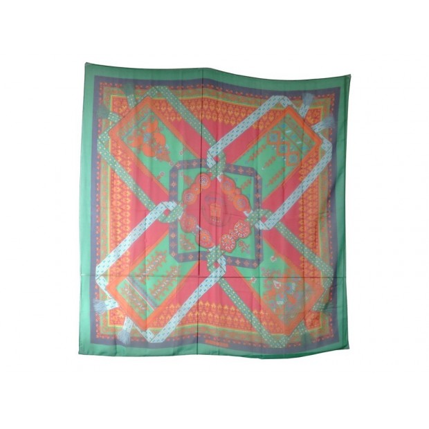 NEUF FOULARD HERMES BRINS D'OR CARRE 140 CM MOUSSELINE DE SOIE VERT SCARF 780€