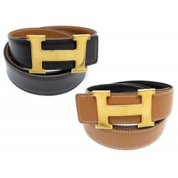  CEINTURE HERMES CONSTANCE H DORE T100 CUIR NOIR 