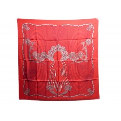 NEUF FOULARD HERMES DOIGTS DE FEE CATHY LATHAM CARRE 90 EN SOIE ROUGE SCARF 350€