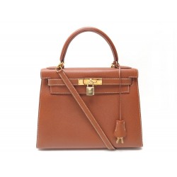 SAC A MAIN HERMES KELLY 28 CM CUIR GRAINE RIGIDE GOLD 