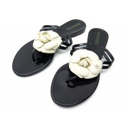 CHAUSSURES CHANEL CAMELIA 36 SANDALES TONG EN PLASTIQUE NOIR SANDAL SHOES 620€