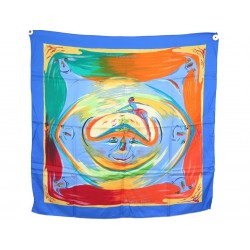 FOULARD HERMES SMILES IN THIRD MILLENARY CARRE 90 EN SOIE BLEU BOITE SCARF 460€