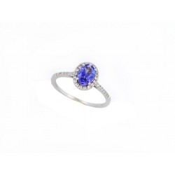 BAGUE MARQUISE TANZANITE 1CT ET DIAMANTS BRILLANTS T 53 OR BLANC 18K GOLD RING