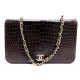 VINTAGE SAC A MAIN CHANEL LOGO CC EN CUIR CROCODILE MARRON HAND BAG PURSE 12000€