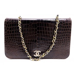 SAC A MAIN CHANEL MADEMOISELLE EN CUIR CROCODILE MARRON 