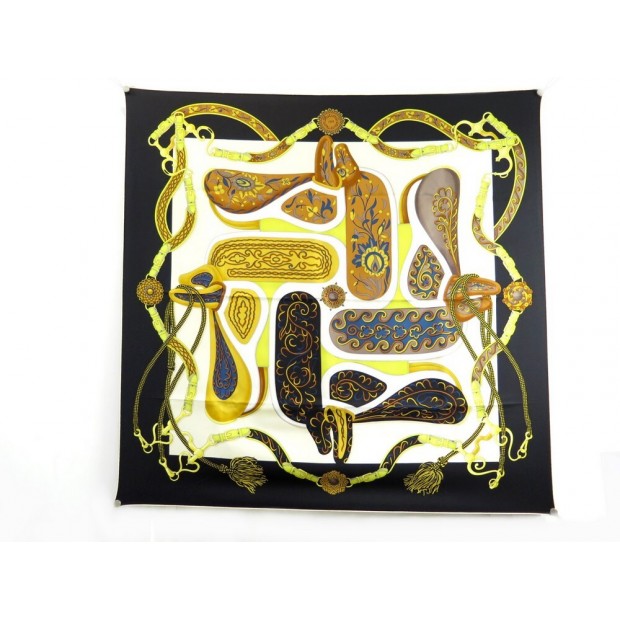 NEUF FOULARD HERMES FESTIVAL DES AMAZONES CARRE 90 D'ORIGNY SOIE NOIR SCARF 495€