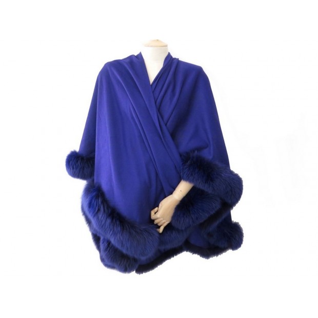 CAPE REVILLON MANTEAU FEMME EN CACHEMIRE ET FOURRURE DE RENARD BLEU MANTLE