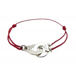 BRACELET DINH VAN MENOTTES R12 EN ARGENT MASSIF 925 SUR CORDON ROUGE SILVER 240€