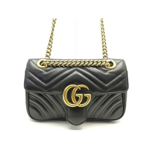 SAC A MAIN GUCCI MARMONT PM 443497 CUIR MATELASSE NOIR BANDOULIERE HANDBAG 2000€