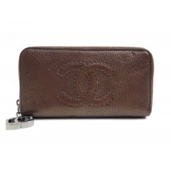 PORTE MONNAIE CHANEL LOGO CC EN CUIR MARRON CARTES LOGO CC + BOITE WALLET 380