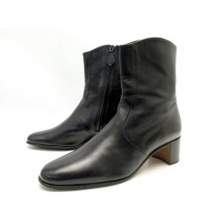 CHAUSSURES HERMES BOTTINES 38.5 EN CUIR NOIR BLACK LEATHER BOOTS SHOES 1300€