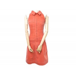 ROBE CHANEL S 36 SANS MANCHE COL V EN COTON JEAN ROUGE RED COTTON DRESS 2200€