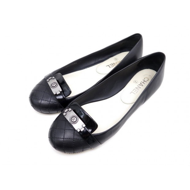 CHAUSSURES CHANEL G29393 38.5 BALLERINES FERMOIR BOY EN CUIR NOIR SAC SHOES 620€