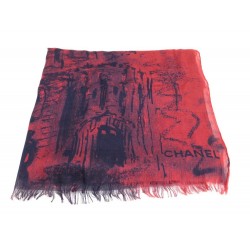 NEUF FOULARD CHANEL ETOLE CACHEMIRE & SOIE ROUGE BLEU CASHMERE SILK SCARF 600€